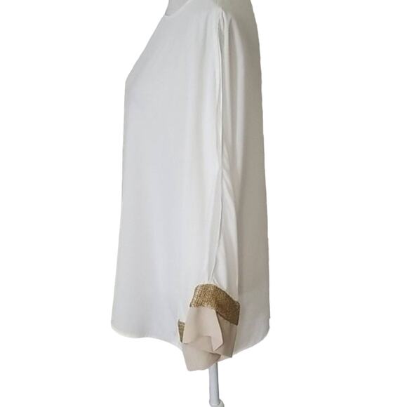 NWT  White Sheer Blouse with beautiful bell sleeve - Picture 2 of 7